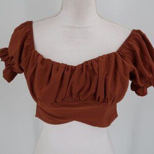 Lyaner Women's Brown Off Shoulder Tie Back Crop Top Size Small